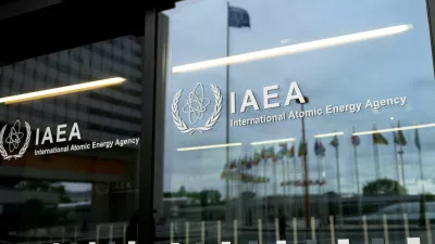 FILE PHOTO: The IAEA logo is displayed in front of the agency's headquarters in Vienna, Austria, June 5, 2026. REUTERS/Elisabeth Mandl/File Photo