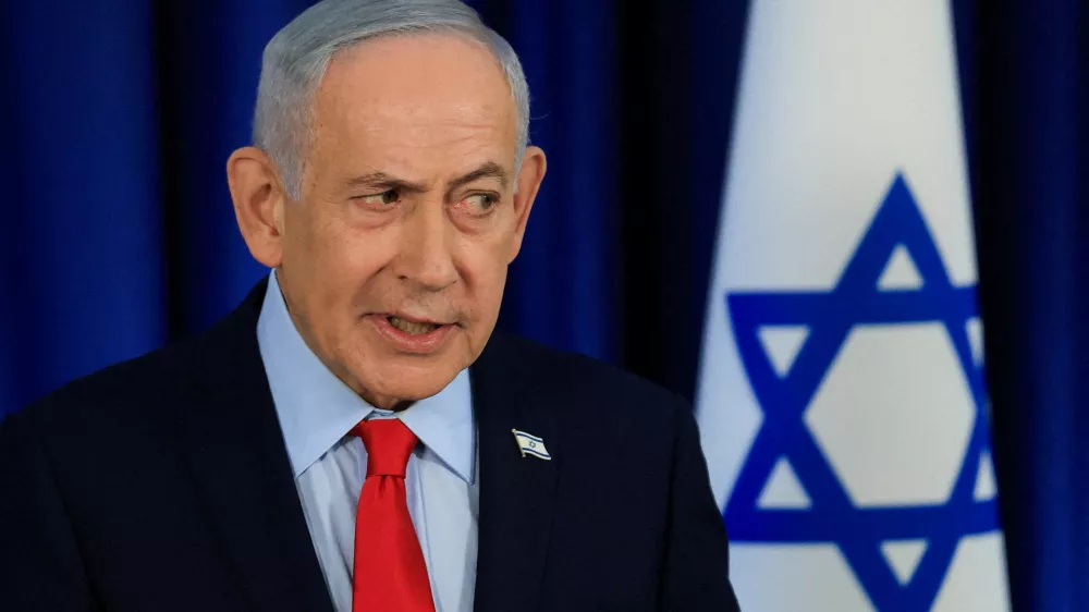 FILE PHOTO: Israeli Prime Minister Benjamin Netanyahu speaks during a press conference, amid the U.S.-Israel conflict with Iran, in Jerusalem, March 19, 2026. REUTERS/Ronen Zvulun/File Photo