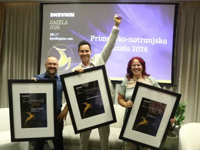 SPRINKLER SISTEMI CUDER, d. o. o. &ndash; Samo Cuder, KLANČAR ŽERJAVI, d. o. o. &ndash; Andrej Klančar, DATAPAN, d. o. o. &ndash; Tina Kragelj Rijavec, 3.9.2026 -- Gazela 2026 - Primorsko notranjska Gazela regijski izbor najbolj&scaron;ih najhitreje rastočih podjetij &ndash; razglasitev Primorsko notranjske gazele - Hotel Slovenija Portorož GazeleFoto: Luka Cjuha​