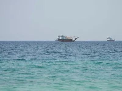 Vessels near the Strait of Hormuz, as seen from Musandam, Oman, August 6, 2026. REUTERS/Stringer