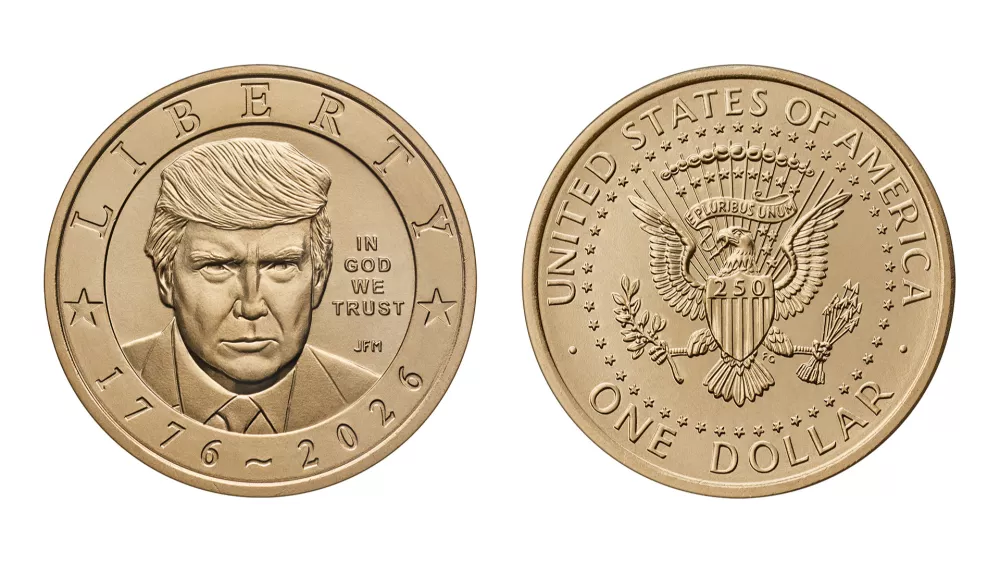 FILE - The U.S. Mint has started producing a new $1 coin featuring President Donald Trump's image. (AP Graphic/Treasury Department, File)