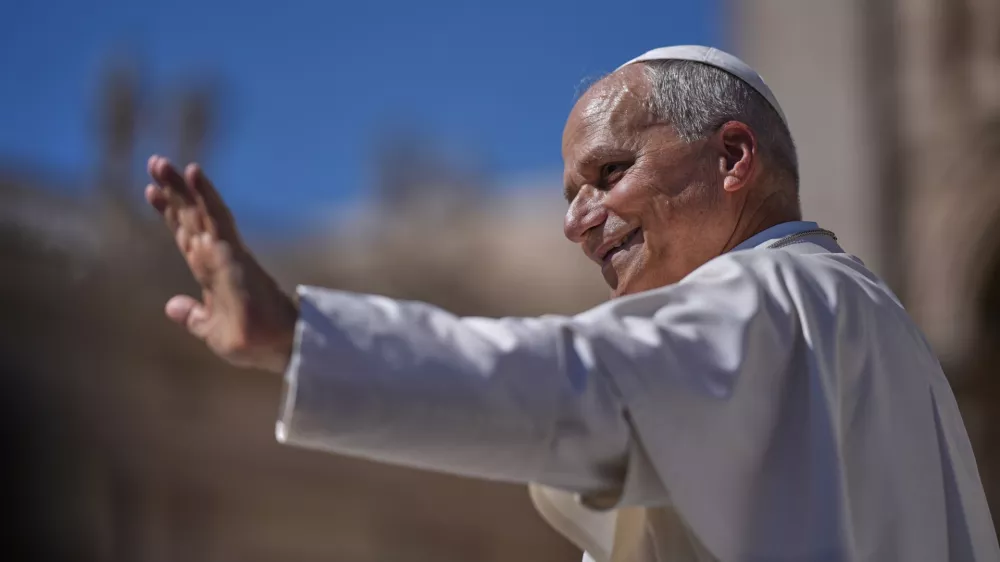 Pope Leo XIV leaves at the end of his weekly general audience in St. Peter's Square at the Vatican, Wednesday, Sept. 2, 2026. (AP Photo/Andrew Medichini)