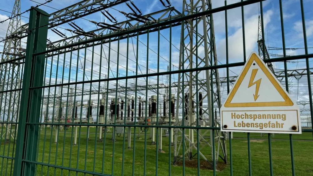 A general view after a sabotage attempt which had been made to short-circuit a power grid installation in Dormagen, in the western state of North Rhine-Westphalia, Germany September 4, 2026. Sign reads "high voltage - danger to life".  REUTERS/Petra Wischgoll