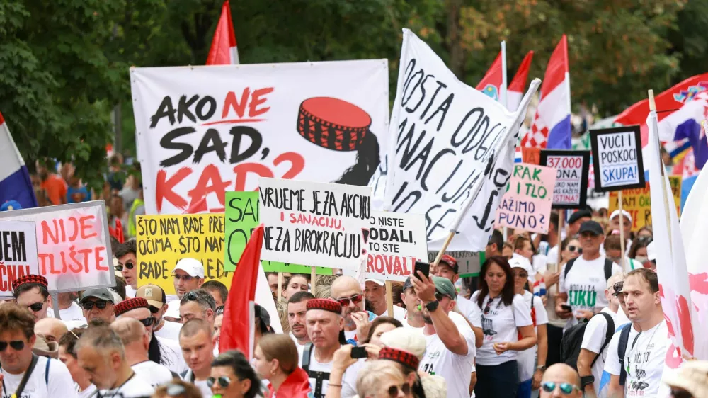 People protest demanding urgent action over illegally dumped hazardous waste in the Lika region and warning of risks to groundwater and public health, in Zagreb, Croatia, September 5, 2026. REUTERS/Borut Zivulovic