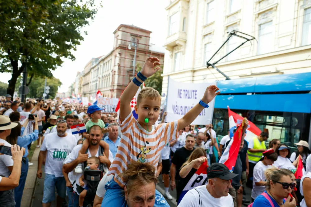 People protest demanding urgent action over illegally dumped hazardous waste in the Lika region and warning of risks to groundwater and public health, in Zagreb, Croatia, September 5, 2026. REUTERS/Borut Zivulovic