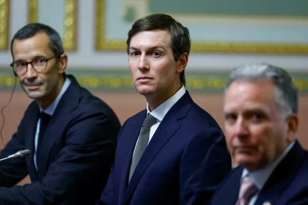 Jared Kushner, U.S. President Donald Trump's son-in-law, and U.S. Special Envoy Steve Witkoff, attend a meeting with Ukraine's President Volodymyr Zelenskiy and representatives of Britain, France and Germany, amid Russia's attack on Ukraine, in Kyiv, Ukraine September 6, 2026. REUTERS/Valentyn Ogirenko