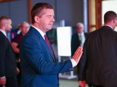 Saxony-Anhalt State Prime Minister and Christian Democratic Union (CDU) top candidate Sven Schulze gestures, after exit polls in the Saxony-Anhalt state elections in Magdeburg, Germany, September 6, 2026.   REUTERS/Liesa Johannssen