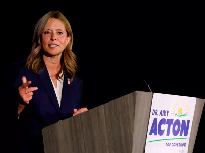 FILE - Democratic gubernatorial candidate Dr. Amy Acton speaks at a primary election night campaign event after winning the party's nomination for governor on May 5, 2026, in Columbus, Ohio. (AP Photo/Jay LaPrete, File)