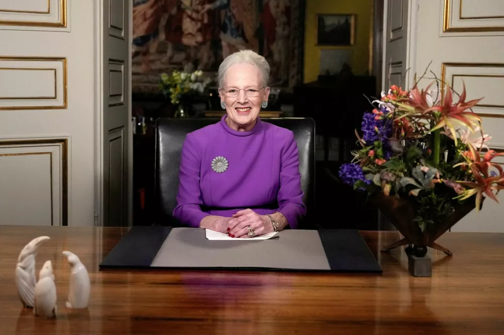 Queen Margrethe II gives a New Year's speech and announces her abdication from Christian IX's Palace, Amalienborg Castle, in Copenhagen, Sunday 31 December 2023. Keld Navntoft/Ritzau Scanpix/via REUTERS  ATTENTION EDITORS - THIS IMAGE WAS PROVIDED BY A THIRD PARTY. DENMARK OUT. NO COMMERCIAL OR EDITORIAL SALES IN DENMARK.