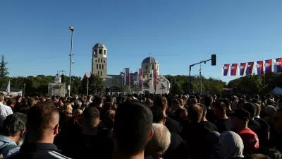 Mourners gather at the Church of St. Luke, where the body of former Bosnian Serb wartime general Ratko Mladic lies in state before burial, in Belgrade, Serbia, September 7, 2026. REUTERS/Zorana Jevtic REFILE - QUALITY REPEAT
