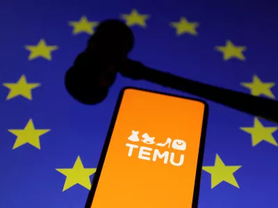FILE PHOTO: Temu logo, a gavel and the European Union's flag are seen in this illustration taken November 4, 2024. REUTERS/Dado Ruvic/Illustration/File Photo