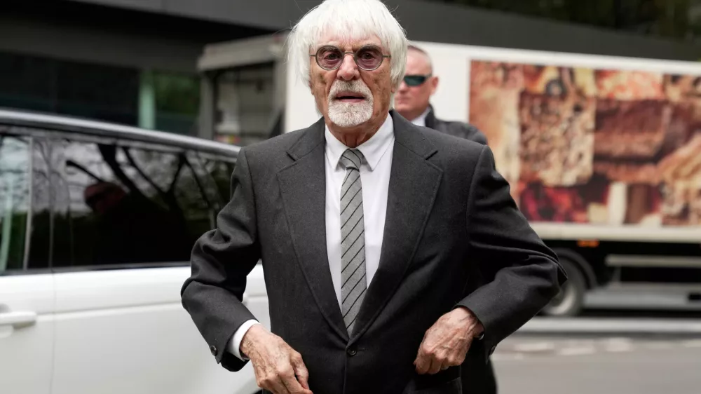 FILE - Former Formula One boss Bernie Ecclestone arrives at Southwark Crown Court in London, Wednesday, April 19, 2023. (AP Photo/Kin Cheung, File)