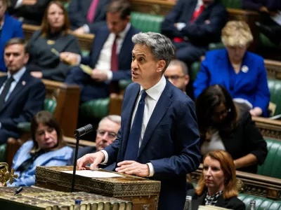 Britain's Foreign Secretary Ed Miliband speaks at the House of Commons in London, Britain, September 8, 2026. &copy; HOUSE OF COMMONS/Handout via REUTERS  THIS IMAGE HAS BEEN SUPPLIED BY A THIRD PARTY. IMAGE MUST NOT BE ALTERED. MANDATORY CREDIT. ATTENTION EDITORS - IN LINE WITH GUIDANCE FROM THE HOUSE, SOME IMAGES MIGHT HAVE BEEN SLIGHTLY ALTERED AT THE SOURCE SO THAT TEXT IN DOCUMENTS IS NOT CLEARLY VISIBLE.