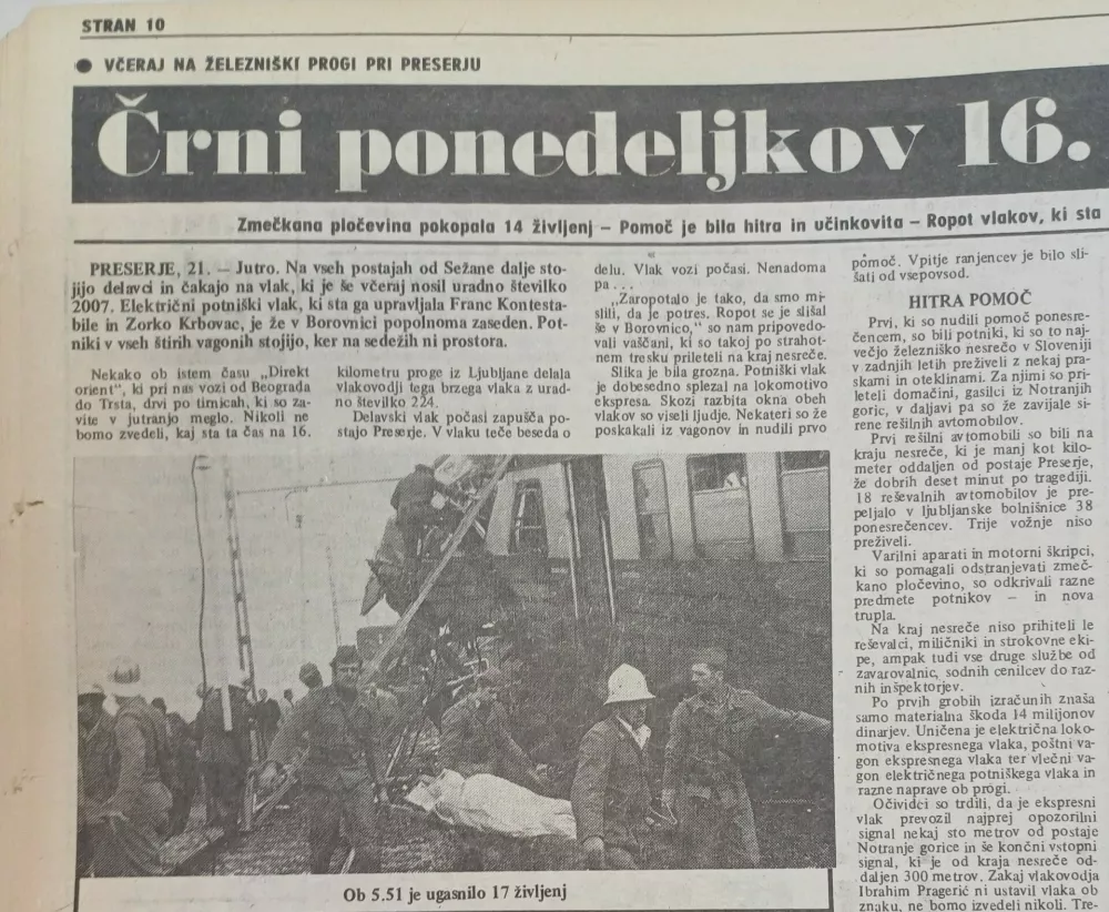 Nesreča vlakov pri Preserjah, 20. 9. 1976 / Foto: Arhiv Dnevnika