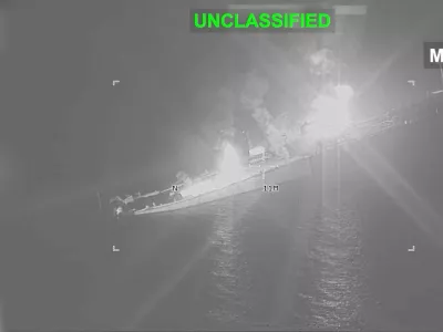 An Iranian crude oil carrier identified as M/T Riesco burns as it sinks after being struck, which U.S. Central Command says it targeted after attempted Iranian missile attacks on a U.S. Navy warship over the past two days, at a location given as the Gulf of Oman, in this still image taken from video released September 8, 2026.  U.S. Central Command/Handout via REUTERS  THIS IMAGE HAS BEEN SUPPLIED BY A THIRD PARTY. MANDATORY CREDIT. BLURRING AND OVERLAYS FROM SOURCE. Verification: - Location or date not verified - Deck layout, chimney, crane and vessel exterior matched archive images of the vessel - Ship tracking data showed tanker Riesco location in Gulf of Oman on September 8 - No older version found posted online before September 8