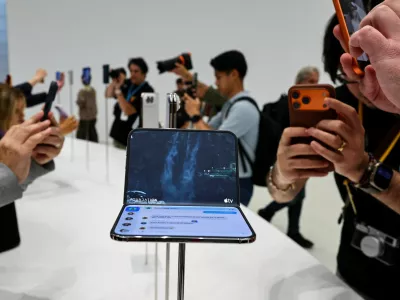 The new foldable iPhone Duo is on display during Apple's event at the Steve Jobs Theater in Cupertino, California, U.S. September 9, 2026. REUTERS/Carlos Barria