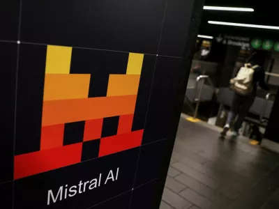 FILE PHOTO: An advertisement for Mistral AI, the French artificial intelligence company, is displayed inside the Grand Central subway station in New York City, U.S., May 21, 2026. REUTERS/Shannon Stapleton/File Photo