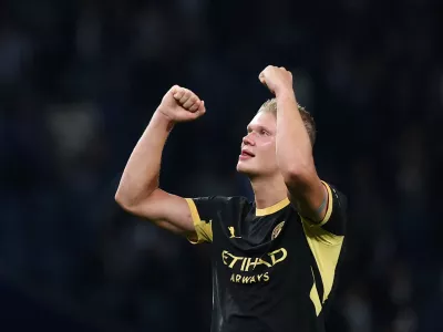 Soccer Football - UEFA Champions League - FC Porto v Manchester City - Estadio do Dragao, Porto, Portugal - September 8, 2026 Manchester City's Erling Haaland celebrates after the match REUTERS/Pedro Nunes