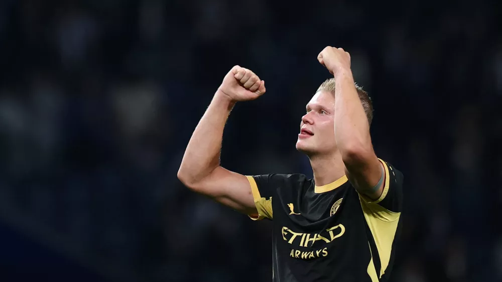 Soccer Football - UEFA Champions League - FC Porto v Manchester City - Estadio do Dragao, Porto, Portugal - September 8, 2026 Manchester City's Erling Haaland celebrates after the match REUTERS/Pedro Nunes