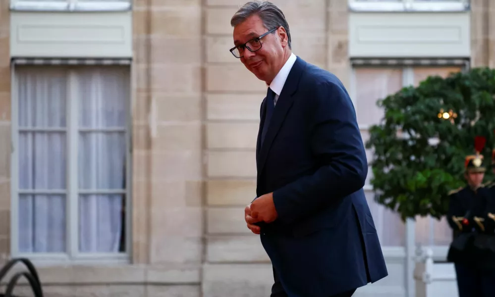 Serbian President Aleksandar Vucic arrives for the International Space Summit dinner at the Elysee Palace in Paris, France, September 9, 2026. REUTERS/Sarah Meyssonnier