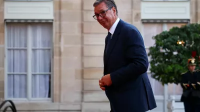 Serbian President Aleksandar Vucic arrives for the International Space Summit dinner at the Elysee Palace in Paris, France, September 9, 2026. REUTERS/Sarah Meyssonnier