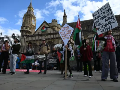 LONDON, UNITED KINGDOM - SEPTEMBER 9: Pro-Palestinian demonstrators gather in Parliament Square in London, United Kingdom, on September 9, 2026. Demonstrators waved Palestinian flags and held banners urging the UK government to impose immediate diplomatic and economic sanctions on Israel, cut arms exports, and terminate bilateral military cooperation agreements. Rasid Necati Aslim / AnadoluNo Use USA No use UK No use Canada No use France No use Japan No use Italy No use Australia No use Spain No use Belgium No use Korea No use South Africa No use Hong Kong No use New Zealand No use Turkey