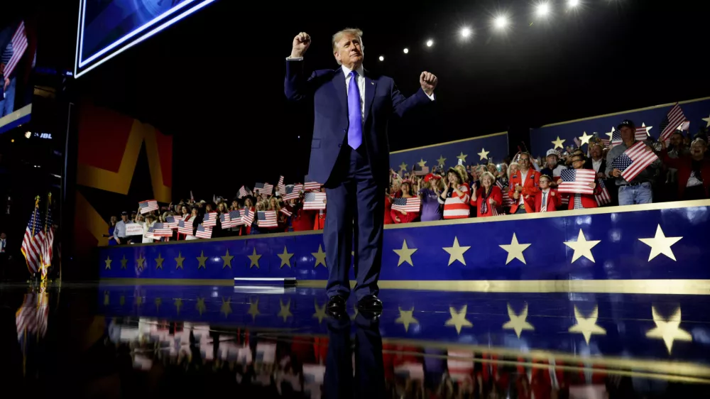 U.S. President Donald Trump gestures before leaving the Republican National Midterm Convention in Dallas, Texas, U.S., September 9, 2026. REUTERS/Evan Vucci