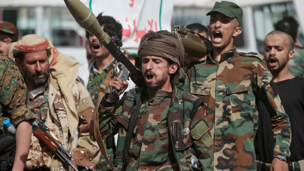 Yemen's Houthi rebels march during a mobilization campaign in Sanaa, Yemen, Thursday, Sept. 10, 2026. (AP Photo)