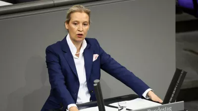 FILE PHOTO: Alternative for Germany (AfD) co-leader Alice Weidel speaks during a session of the lower house of the German parliament, the Bundestag, in Berlin, Germany, January 29, 2026. REUTERS/Liesa Johannssen/File Photo