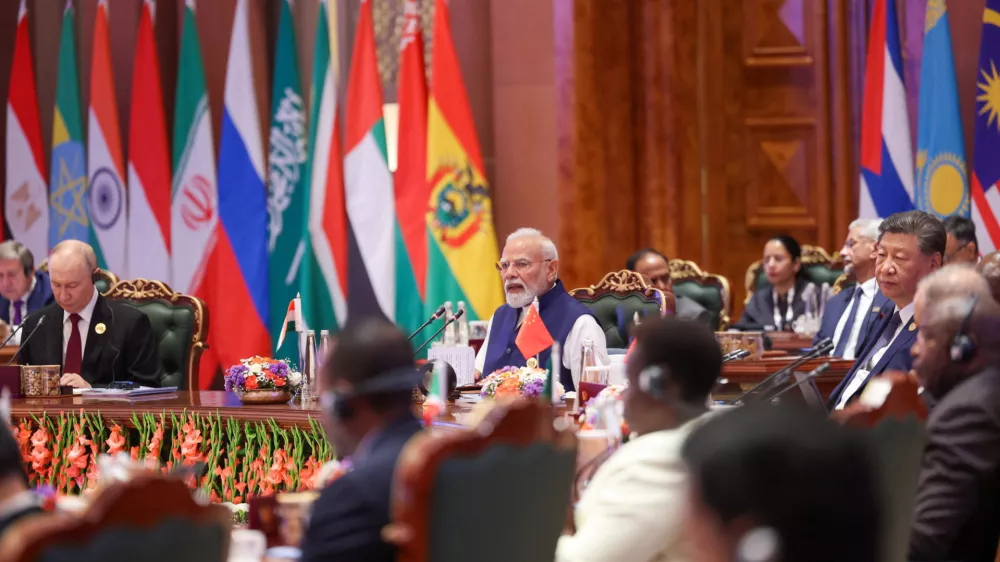 India's Prime Minister Narendra speaks during day two of the BRICS Summit in New Delhi, India, September 13, 2026. India's Press Information Bureau/Handout via REUTERS THIS IMAGE HAS BEEN SUPPLIED BY A THIRD PARTY. NO RESALES. NO ARCHIVES.