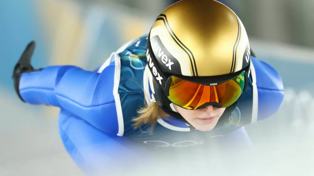 Milano Cortina 2026 Olympics - Ski Jumping - Women's Normal Hill Individual - Trial Round - Predazzo Ski Jumping Stadium, Predazzo, Italy - February 07, 2026. Maja Kovacic of Slovenia in action during the trial round of Women's Normal Hill Individual. REUTERS/Kai Pfaffenbach