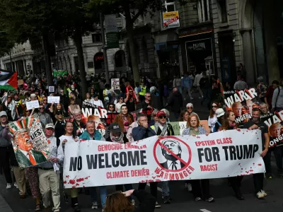 Demonstrators protest against the visit of U.S. President Donald Trump, in Dublin, Ireland, September 12, 2026. REUTERS/Natalia Campos