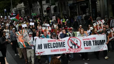 Demonstrators protest against the visit of U.S. President Donald Trump, in Dublin, Ireland, September 12, 2026. REUTERS/Natalia Campos