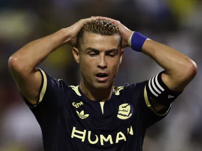 Soccer Football - Saudi Pro League - Al Khaleej v Al Nassr - Prince Mohammed bin Fahd Stadium, Dammam, Saudi Arabia - September 12, 2026 Al Nassr's Cristiano Ronaldo reacts REUTERS/Hamad I Mohammed