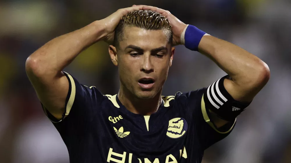 Soccer Football - Saudi Pro League - Al Khaleej v Al Nassr - Prince Mohammed bin Fahd Stadium, Dammam, Saudi Arabia - September 12, 2026 Al Nassr's Cristiano Ronaldo reacts REUTERS/Hamad I Mohammed