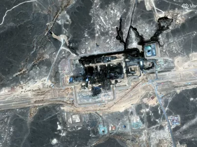 This satellite image provided by Vantor on Sunday, Sept. 13, 2026 shows the aftermath of the recent drone attack on the East-West pipeline in Saudi Arabia. (Satellite image &copy;2026 Vantor via AP)