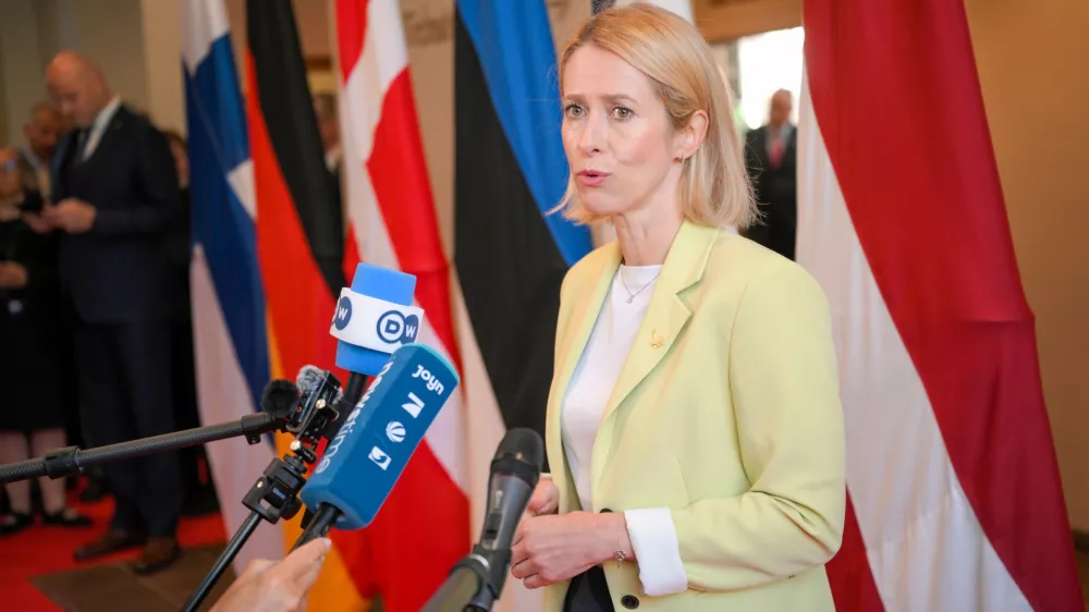 European Commission Vice-President Kaja Kallas speaks to the media during the European Arctic Summit in Rovaniemi, Finland, Monday, Sept. 14, 2026. (Jouni Porsanger/Lehtikuva via AP)