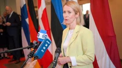 European Commission Vice-President Kaja Kallas speaks to the media during the European Arctic Summit in Rovaniemi, Finland, Monday, Sept. 14, 2026. (Jouni Porsanger/Lehtikuva via AP)