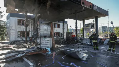 Firefighters work at a site of a gas station hit by a Russian drone strike, amid Russia's attack on Ukraine, in Kyiv, Ukraine September 10, 2026. REUTERS/Alina Smutko