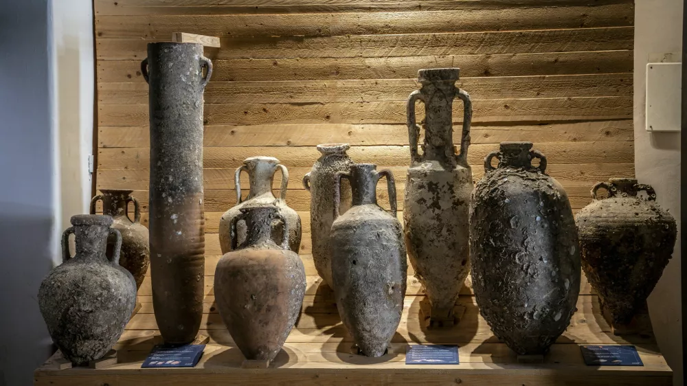 Phoenician amphorae from ancient Rome and Greece, recovered from the Strait of Sicily, Museum of the Dancing Satyr, Mazara del Vallo, Trapani, Sicily, Italy