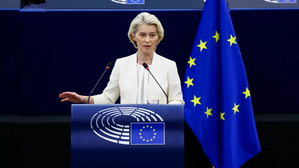 European Commission President Ursula von der Leyen delivers the State of the European Union address (SOTEU) to the European Parliament, in Strasbourg, France, September 16, 2026. REUTERS/Yves Herman