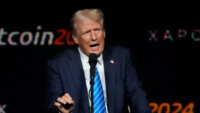 FILE - Republican presidential candidate former President Donald Trump speaks at the Bitcoin Conference, July 27, 2024, in Nashville, Tenn. (AP Photo/Mark Humphrey, File)