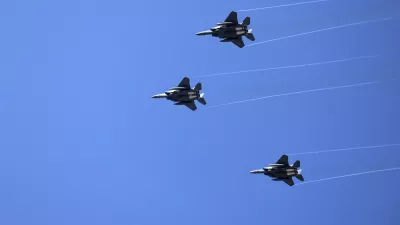 South Korean Air Force F-15K fighter jets fly during the joint military drill between South Korea and the United States at Seungjin Fire Training Field in Pocheon, South Korea, Thursday, March 6, 2025. (Yonhap via AP)