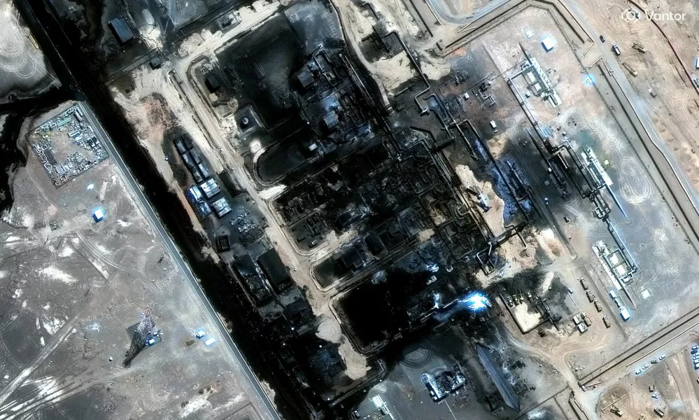 A satellite image shows a closer view of the damage at the Saudi Arabia East-West pipeline, located across the Arabian Peninsula, after a strike that hit it on September 11, 2026, in Saudi Arabia, September 13, 2026. Vantor/Handout via REUTERS THIS IMAGE HAS BEEN SUPPLIED BY A THIRD PARTY. NO RESALES. NO ARCHIVES. MANDATORY CREDIT. DO NOT OBSCURE LOGO.   TPX IMAGES OF THE DAY