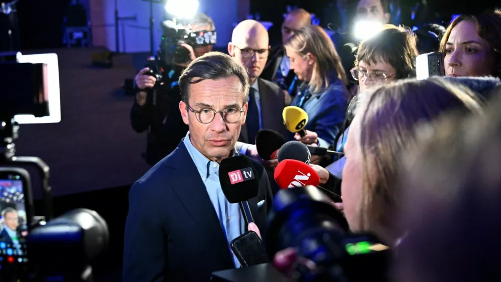Moderates party leader Ulf Kristersson speaks during an interview during the Moderates' election night watch party in central Stockholm, Sweden, September 14, 2026. Christine Olsson/TT News Agency/via REUTERS   ATTENTION EDITORS - THIS IMAGE WAS PROVIDED BY A THIRD PARTY. SWEDEN OUT. NO COMMERCIAL OR EDITORIAL SALES IN SWEDEN. NO RESALES. NO ARCHIVES