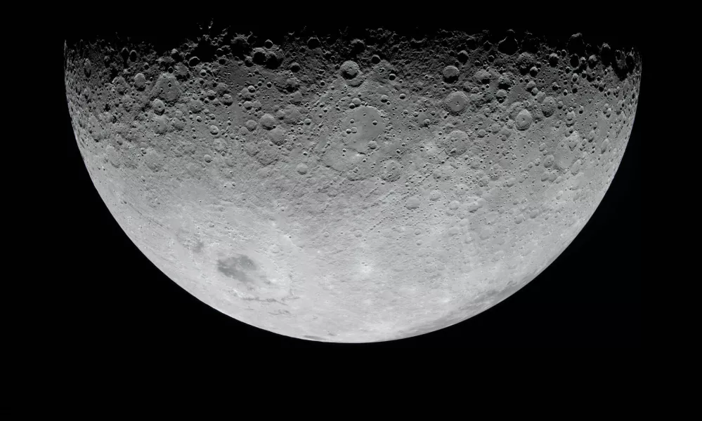 In this image provided by NASA, the Artemis II crew photographed the Moon's crater on Monday, April 6, 2026. (NASA via AP)