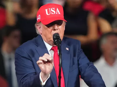 President Donald Trump speaks during a campaign rally at the Gastonia Municipal Airport, Wednesday, Sept. 16, 2026, in Gastonia, N.C. (AP Photo/Matt Kelley)