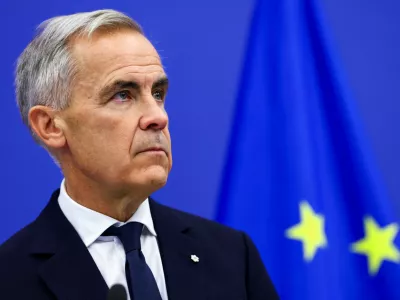 Canadian Prime Minister Mark Carney holds a joint press conference with European Parliament President Roberta Metsola (not pictured) after his address at the European Parliament in Strasbourg, France, September 17, 2026. REUTERS/Yves Herman