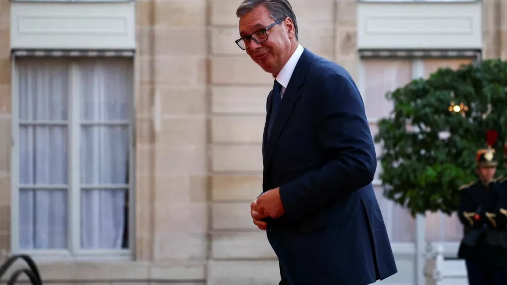 Serbian President Aleksandar Vucic arrives for the International Space Summit dinner at the Elysee Palace in Paris, France, September 9, 2026. REUTERS/Sarah Meyssonnier