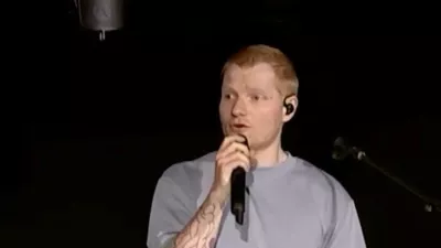 Singer Ed Sheeran speaks on stage as he addresses a controversy over Macklemore being pulled from the tour after saying "Free Palestine" at a show early this month, in Philadelphia, Pennsylvania, US September 19, 2026, in this screen grab obtained from a video. Ed Sheeran via Instagram/Handout via REUTERS THIS IMAGE HAS BEEN SUPPLIED BY A THIRD PARTY. NO RESALES. NO ARCHIVES. MANDATORY CREDIT.